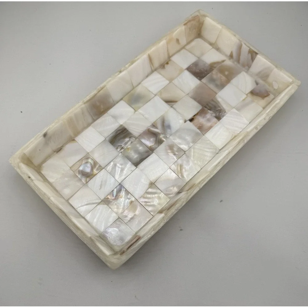 Luxury Vintage Capiz Mother Of Pearl Vanity Trinket Tray 9.5"x5"x1" - Picture 4 of 7
